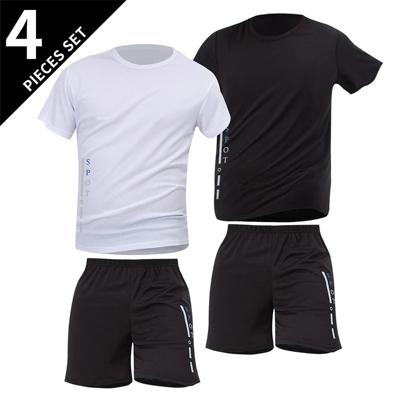 2/4/6 Pcs Plus Size Men's Quick-drying Short-sleeved Shorts Suit Men's Leisure Sports Running Fitness T-shirt Joker Shorts Teen Quick Pick Grocers