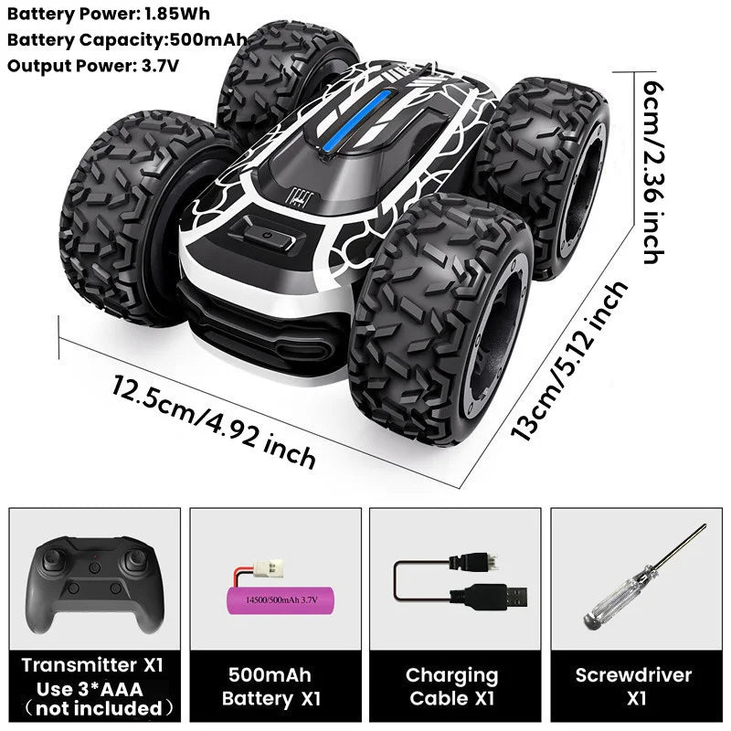 Sinovan Remote Control Car with Lights for Boys 4-7, 2.4GHz Rc Stunt Cars for Kids, 360°Rotating Double Sided RC Car Toys Black Econic Blanks