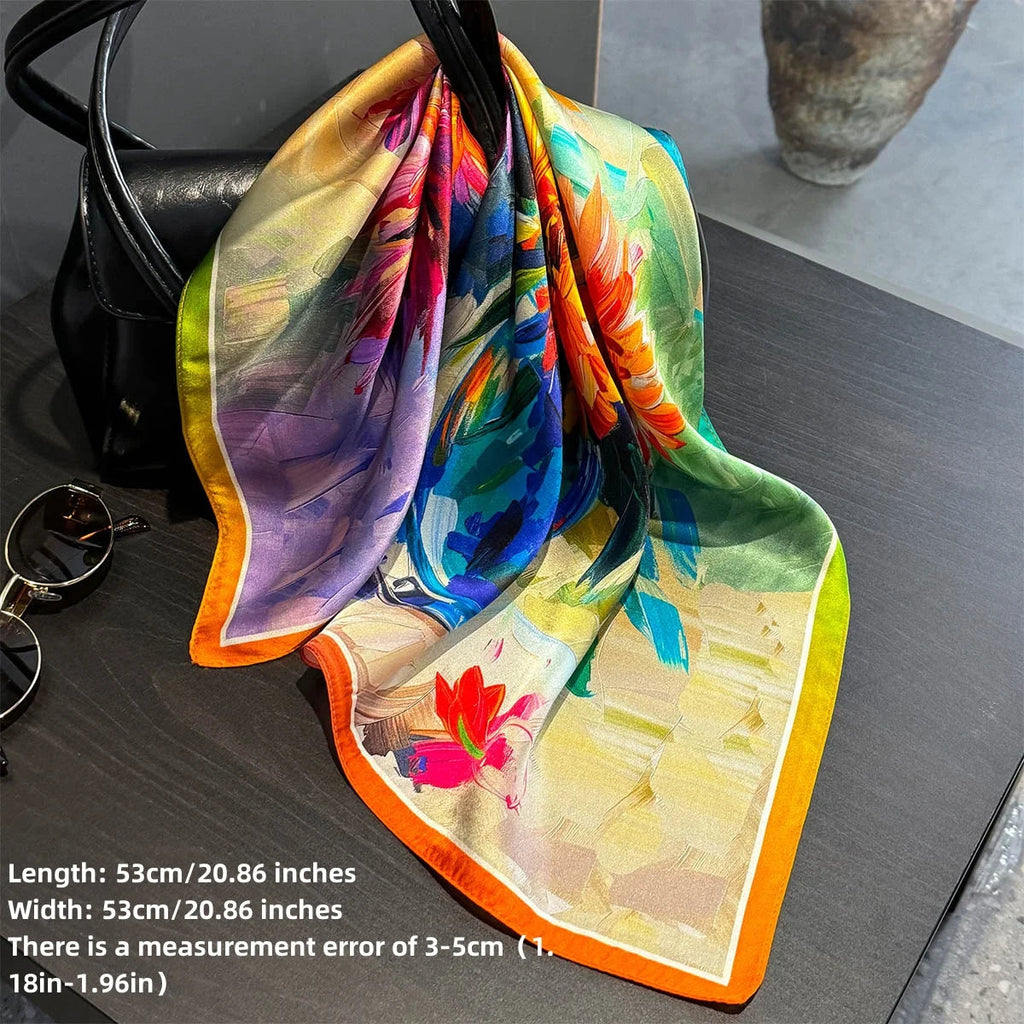 2025 Fashion 100% Real Silk Scarf 53cm Square Bandelet Women's Silk Temperament Small Scarf Neck Decorative Wrap Printed Scarves Quick Pick Grocers