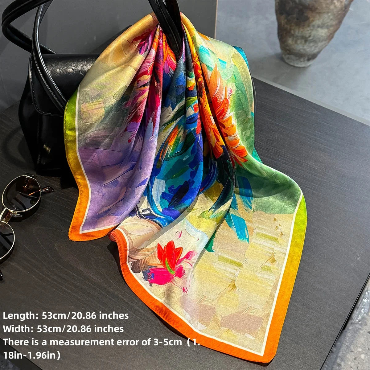2025 Fashion 100% Real Silk Scarf 53cm Square Bandelet Women's Silk Temperament Small Scarf Neck Decorative Wrap Printed Scarves Quick Pick Grocers