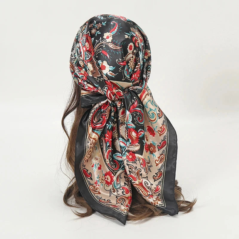 Satin Square Scarf Women Muslim Hijab Elegant 2025 Print Silk Neckerchief Shawl Wraps Headband Handle Hair Accessories Bandana Econic Blanks