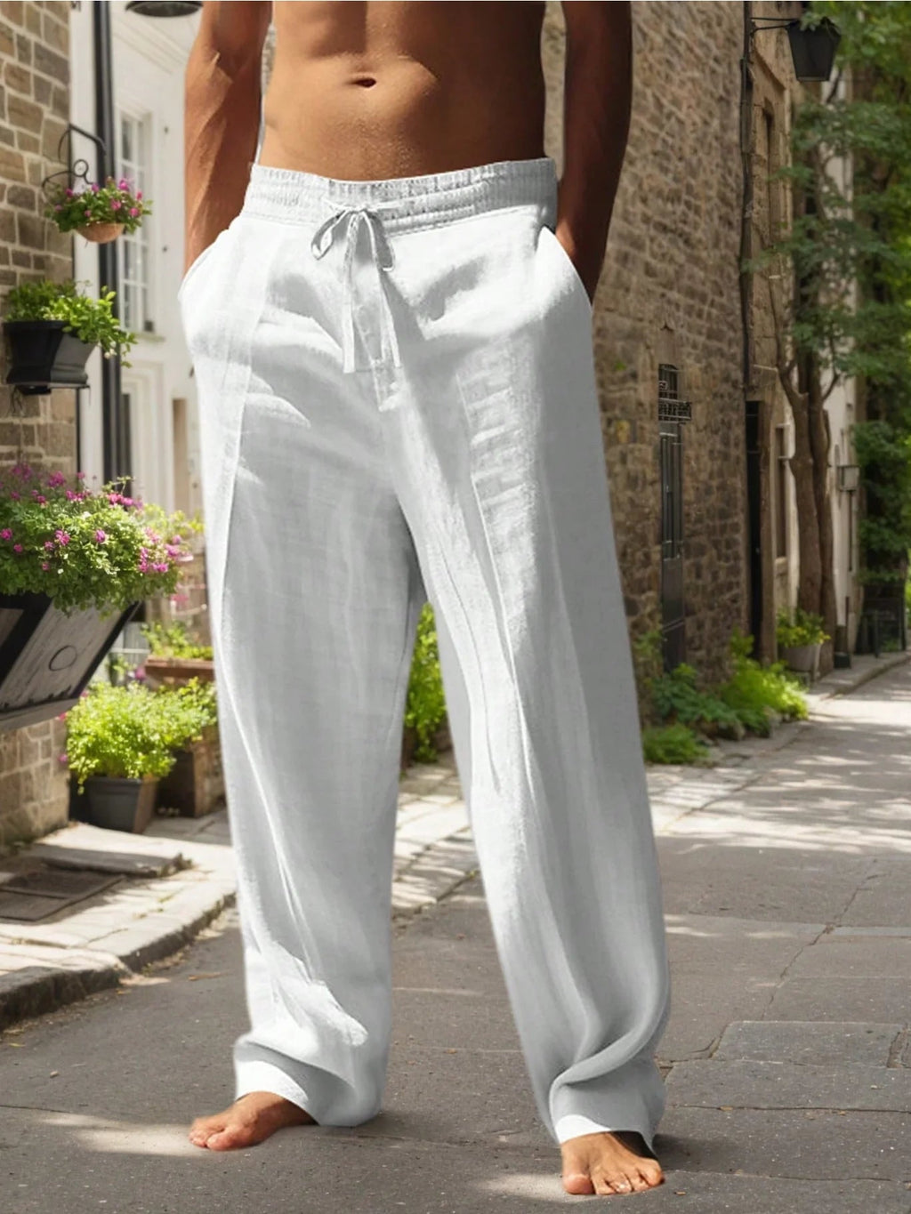New Men's Beach Pants - Daily Versatile Outdoor Leisure Fitness Simple Cotton Hemp Texture Loose Long Pants for Spring and Summe Quick Pick Grocers