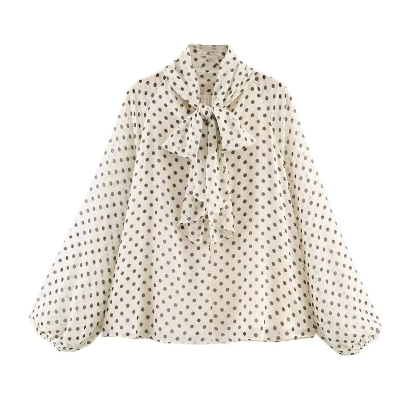 Women Polka Dot Print Blouse Casual High Collar Long Sleeve Lady Top Simple Women's Blouse Female Shirts & Blouses Quick Pick Grocers