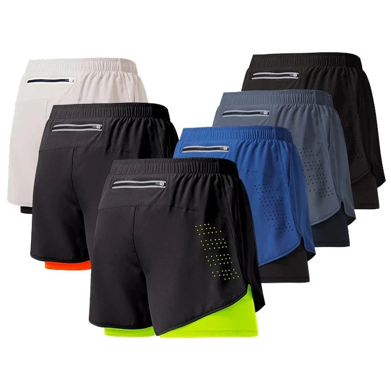 Men's Running Shorts Quick-drying Fitness Black Double Layer Shorts Men New Sport Workout Training Bodybuilding Short Pants Econic Blanks