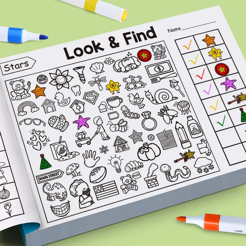 Children's Search for Items Game, Enhance Visual Perception, Fun Coloring Book, Focus and Attention, Handwriting Exercise Book Quick Pick Grocers