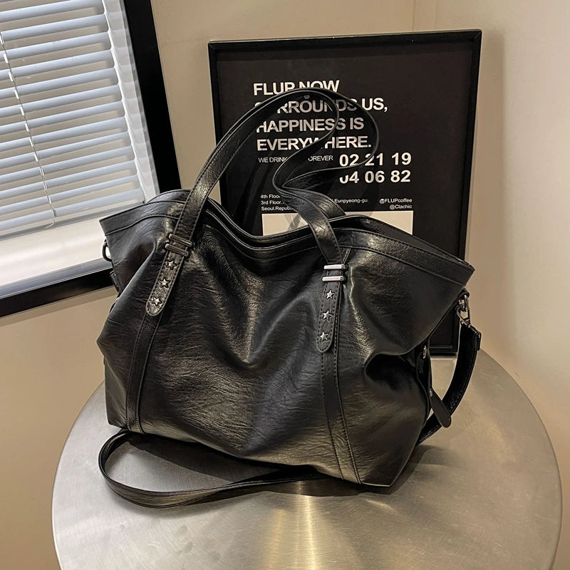 MOODS Large Sized Tote Bags For Women Soft PU Leather Pure Color Large Capacity Shopper Shoulder Crossbody Bag Quality Handbags Quick Pick Grocers