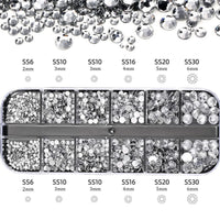 2400pcs+ Shiny Clear Crystal Gems Nail Rhinestones 1.5-4mm Mixed Round Glass Stone Flatback Nail Charms 12grids Nail Diamond DIY Econic Blanks