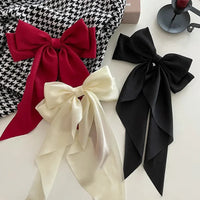 Korean Accessories Hair Clips for Women Girls Big Bowknot Solid Satin Long Ribbon Bows Spring Clamp Barette Cheveux Femme 2023 Quick Pick Grocers