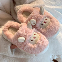 Winter Cartoon Plush Slippers Warm Fluffy Faux Fur Sheep Design Indoor Home Couple Cotton Slippers for Men And Women Purest Peak