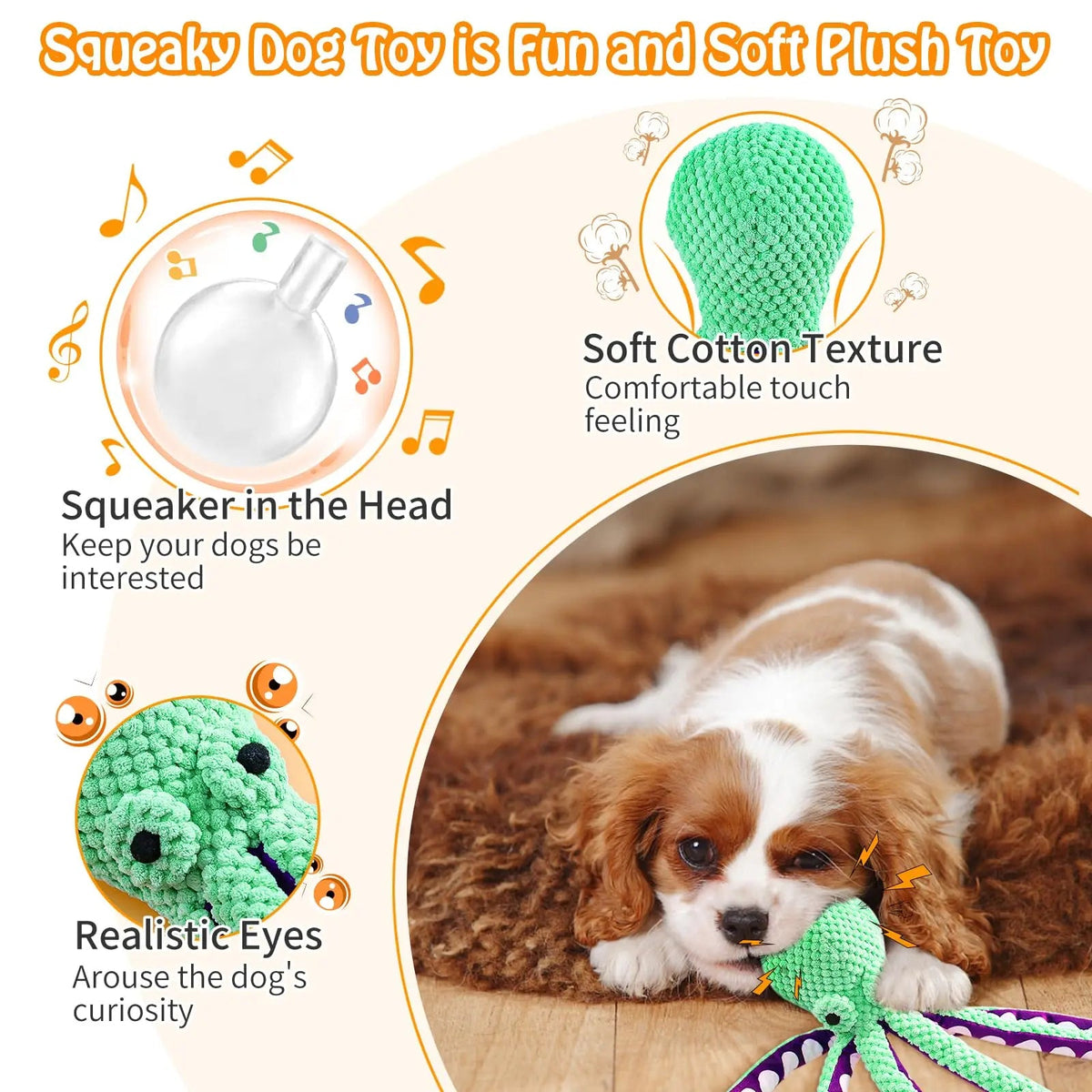 Squeaky Octopus Plush Dog Toy Indestructible Teething Chew Toy Interactive Sound Pet Stress Relief Boredom Toy for Dogs and Cats Quick Pick Grocers
