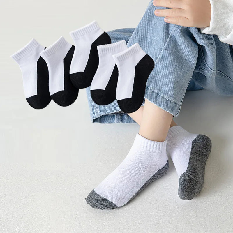 5 Pairs/Lot 2023 New Summer Children Socks Cotton Kids Fashion Black White Gray For 1-12 Years Teen Student Baby Girl Boy Socks Quick Pick Grocers