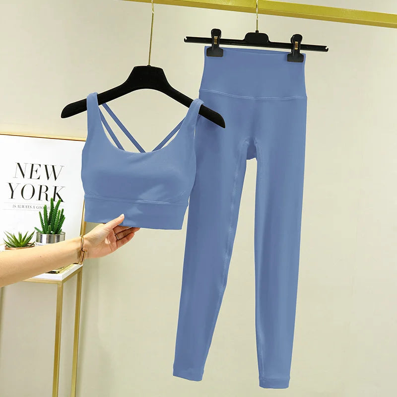 TRY TO BN Women's Tracksuit Yoga Sets Fitness Leggings Sports Bra Naked Sportwear Breathable Workout Two Pieces Suit Gym Clothes Quick Pick Grocers