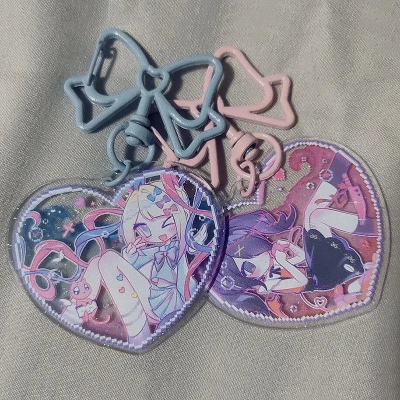 Game NEEDY GIRL OVERDOSE Rain Ame KAnge Cosplay Keychain Acrylic Heart Pendant Keyring Key Chain Bag Accessories Girls Ornament Econic Blanks