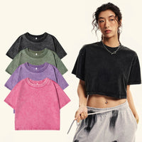 100% Cotton Washed T-Shirts For Women Loose O-Neck Crop Tops Y2k Street Female Clothes Summer Casual Vintage Short Sleeve Tees Quick Pick Grocers