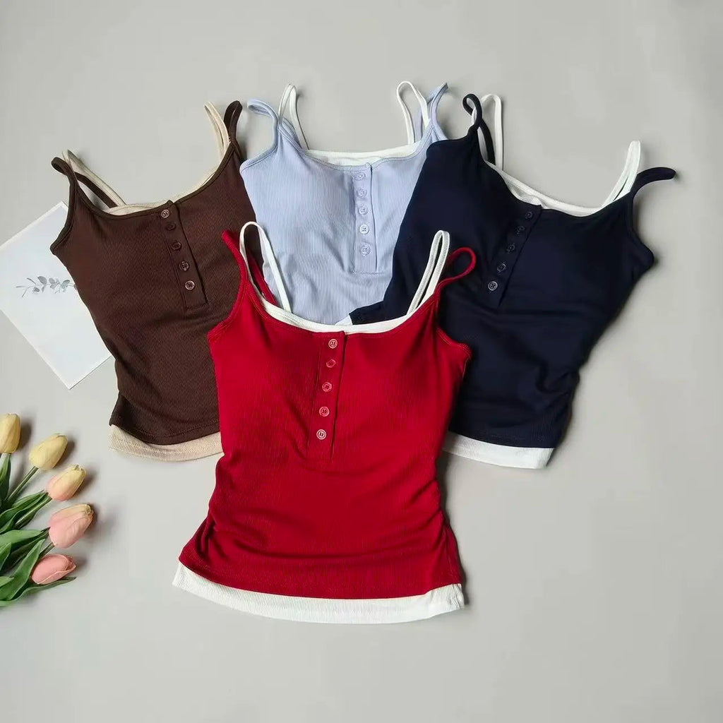 Yoga Tank Top, One-piece Mock Two-piece Sports Tank Top With Push-up Bra Pads, Breathable Quick-Drying Workout Fitness Wear Quick Pick Grocers