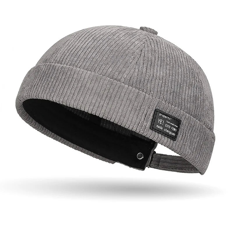 Autumn and winter corduroy brimless casual hat, personalized yuppie hat, men's and women's striped velvet melon skin hat Quick Pick Grocers