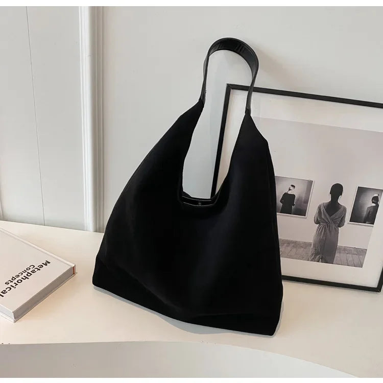 Autumn and Winter Vintage Women's Bag Large Capacity Suede Shoulder Bag Solid Color Simple Casual Commuter Bag Retro Handbags Quick Pick Grocers
