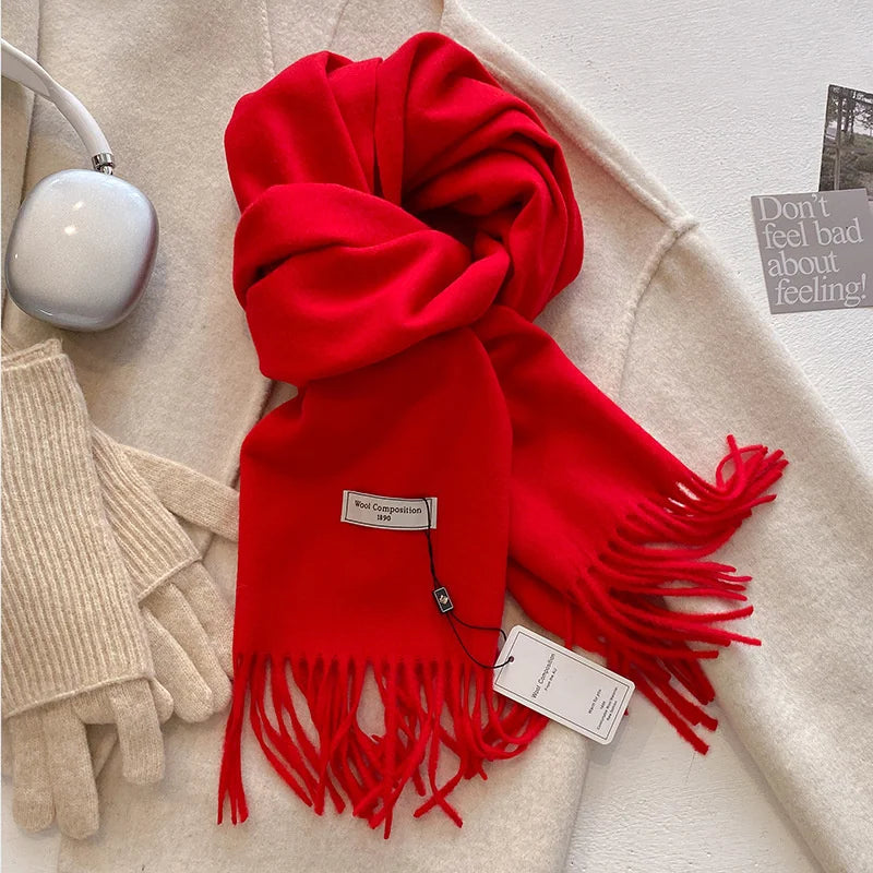 Luxury Winter Wool Scarf Women Cashmere Warm Pashmina Brand Foulard Female Shawls Wraps Thick Soft Bufanda Scarves Stole 2024 Quick Pick Grocers