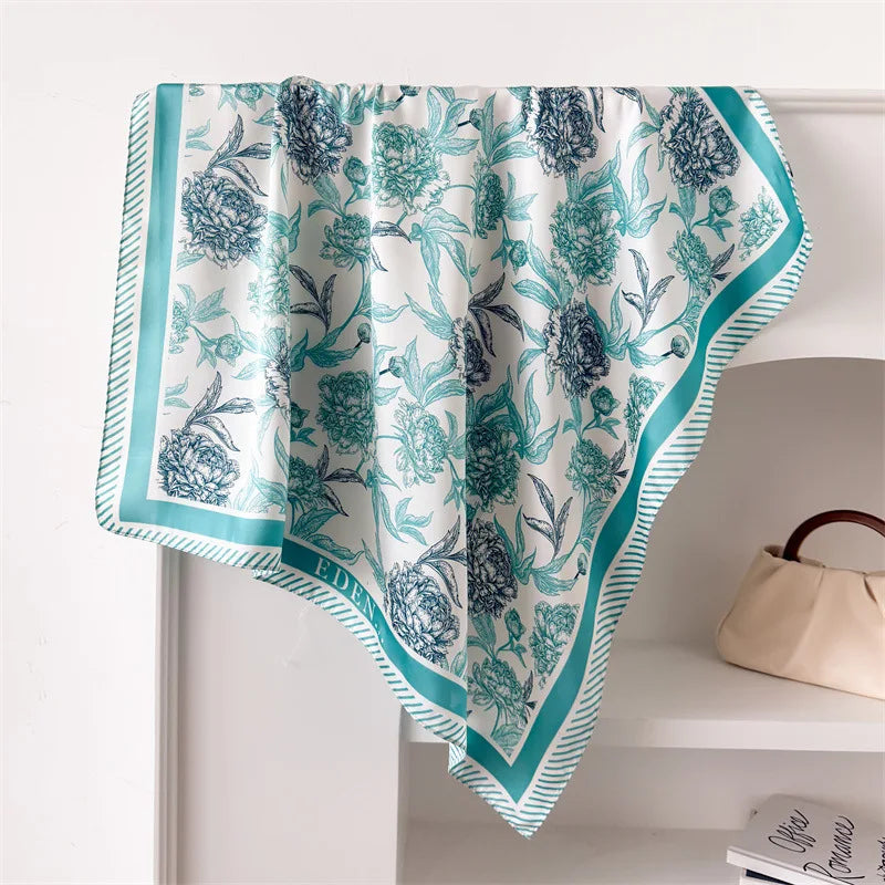 Neckerchief Female Luxury Square Scarf for Women Silk Feeling Shawl Satin Hijab Fashion Wraps Hair Bands Ribbon Headband Bandann Quick Pick Grocers