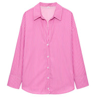 HXAO 2025 Woman Blouses Long Stripe Shirts Women Spring Summer Long Sleeve Blue White Shirt Woman Large Tops Button Up Shirts Quick Pick Grocers