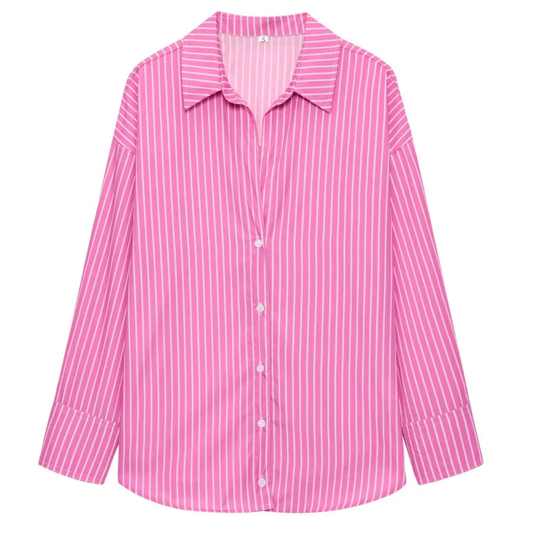 HXAO 2025 Woman Blouses Long Stripe Shirts Women Spring Summer Long Sleeve Blue White Shirt Woman Large Tops Button Up Shirts Quick Pick Grocers