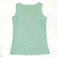 Women‘s Summer Fashion Deep V Neck Sequined Tank Top Stylish Sleeveless Polyester Top Sparkly Club Party Vest Blouses Quick Pick Grocers