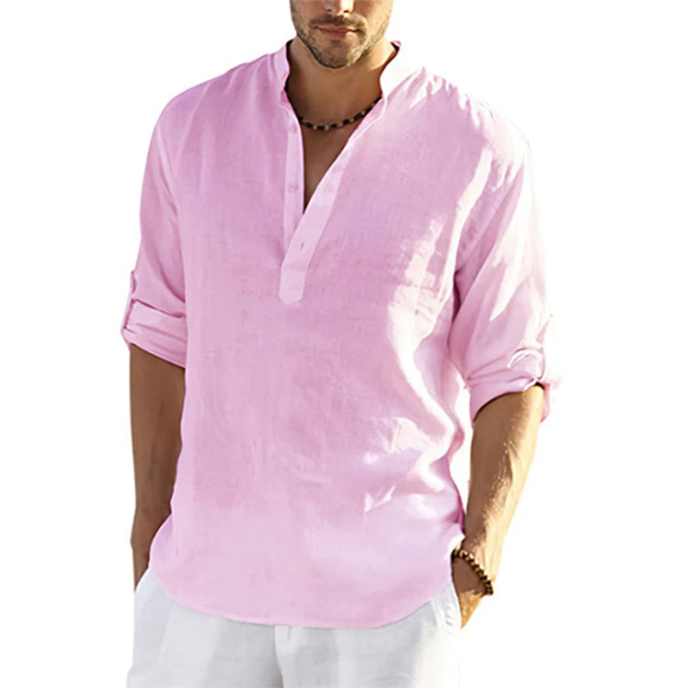 New Men's Casual Blouse Cotton Linen Shirt Loose Tops Long Sleeve Tee Shirt Spring Autumn Casual Handsome Men's Shirts Quick Pick Grocers