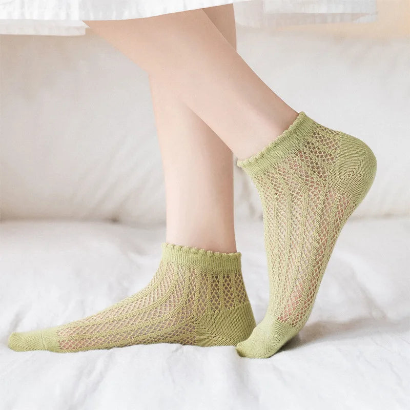 Fashionable Summer Soft Short Socks for Women Thin Mesh Sock Breathable Feature Sweet Hollow Out Design White Lace Ankle Socks Quick Pick Grocers