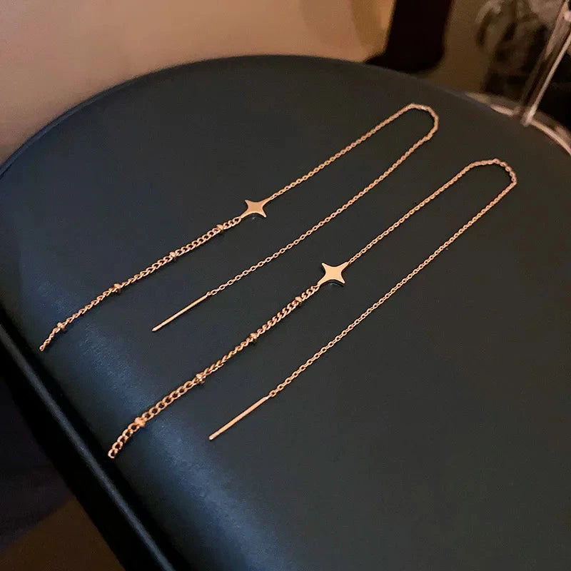 Simple Geometric Square Drop Earring For Women Korean Fashion Gold-color Line Long Tassel Dangle Earrings Party Jewelry Gift Econic Blanks