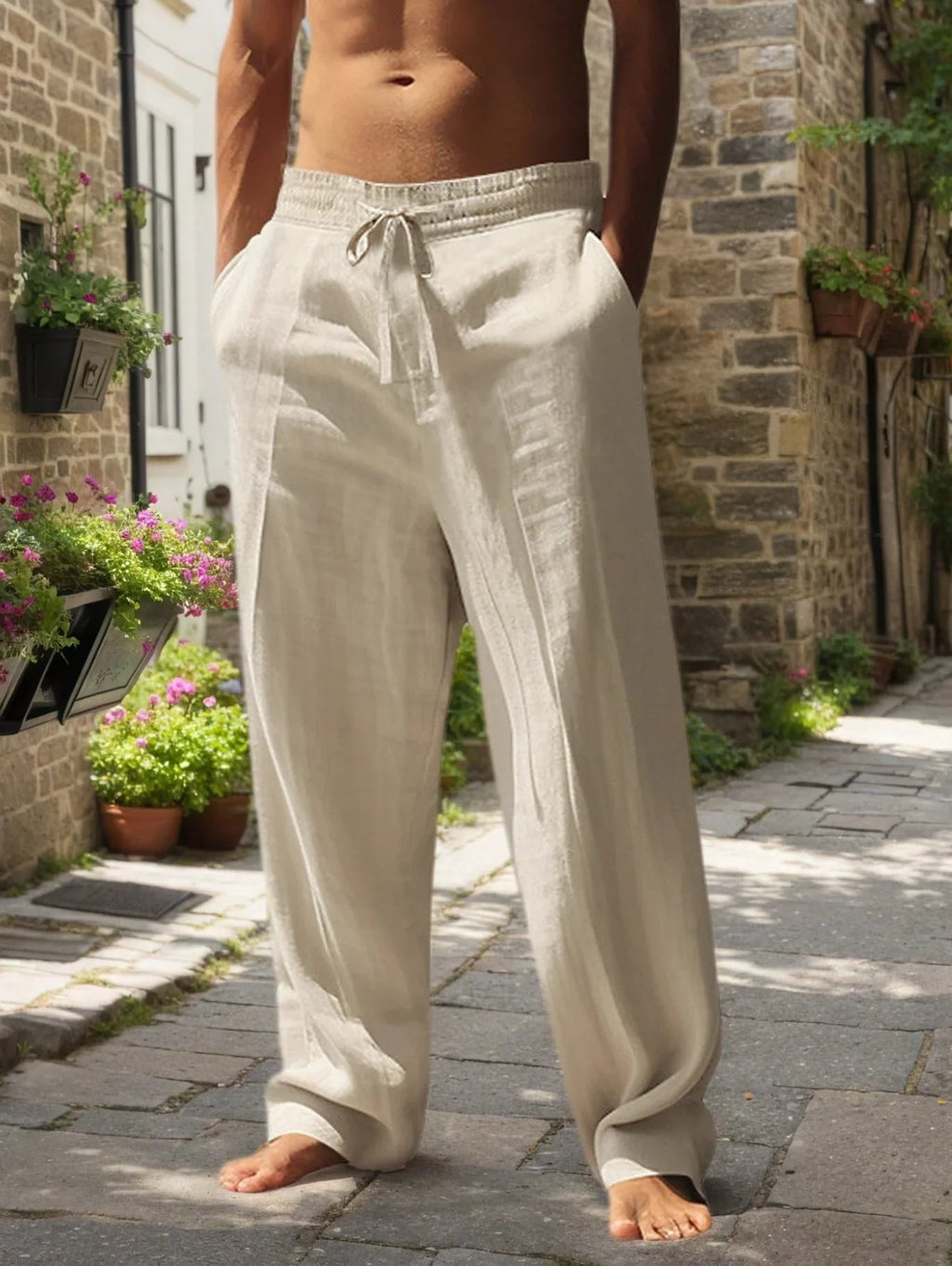 New Men's Beach Pants - Daily Versatile Outdoor Leisure Fitness Simple Cotton Hemp Texture Loose Long Pants for Spring and Summe Quick Pick Grocers
