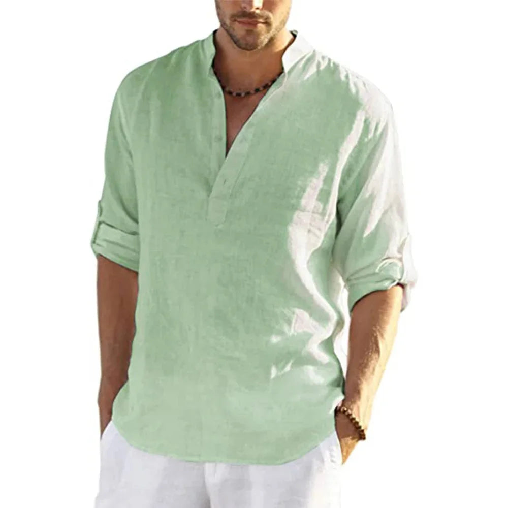New Men's Casual Blouse Cotton Linen Shirt Loose Tops Long Sleeve Tee Shirt Spring Autumn Casual Handsome Men's Shirts Quick Pick Grocers