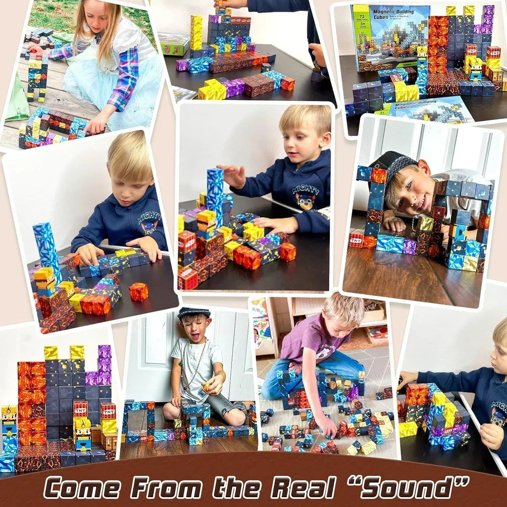 Magnetic Building Blocks Mine World Magnet Cube Set for Boy Girl Kid Age 3+ DIY Model Children Stem STEM Sensory Toy Gift Econic Blanks