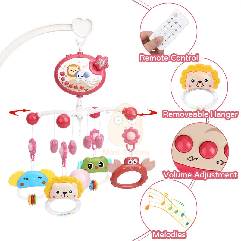 Baby Crib Mobile Rattle Toy For 0-12 Months Infant  Rotating Musical Projector Night Light Bed Bell Educational For Newborn Gift Purest Peak
