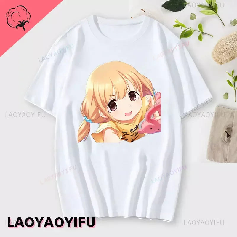 If You Work You Lose - Anzu Futaba Version T-Shirt 2024 New Kawaii Anime Cotton T-shirt Tees for Men Funny cartoon Otaku Tshirt Quick Pick Grocers