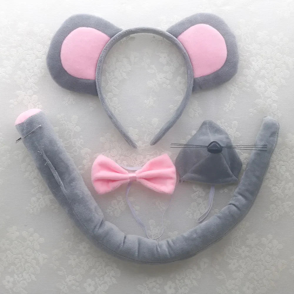 Mouse Costume Set Ears Headband Nose Tail and Bow Tie Animal Fancy Dress Kit Party Accessories Halloween Birthday Quick Pick Grocers