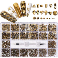 21 grid nail art diamond flat bottom glass diamond multi-style special-shaped diamond shiny nail rhinestone DIY nail art jewelry Econic Blanks