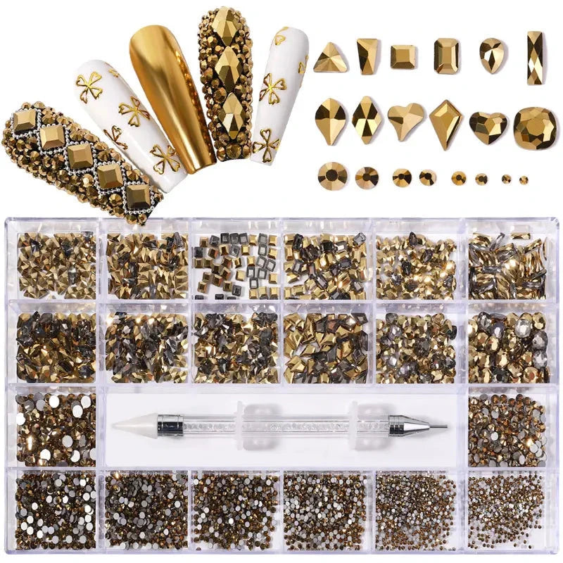 21 grid nail art diamond flat bottom glass diamond multi-style special-shaped diamond shiny nail rhinestone DIY nail art jewelry Econic Blanks