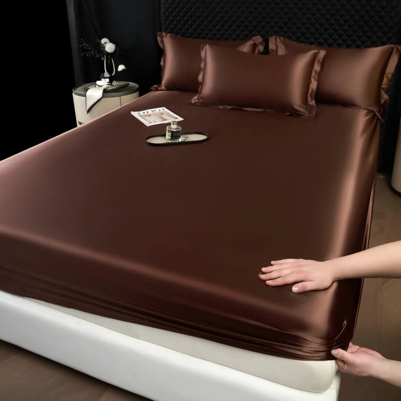 Solid Color Fashion Satin Fitted Sheet Rayon Mattress Cover with Elastic Band Bed Sheet for Bedding 140x200 160x200 Quick Pick Grocers