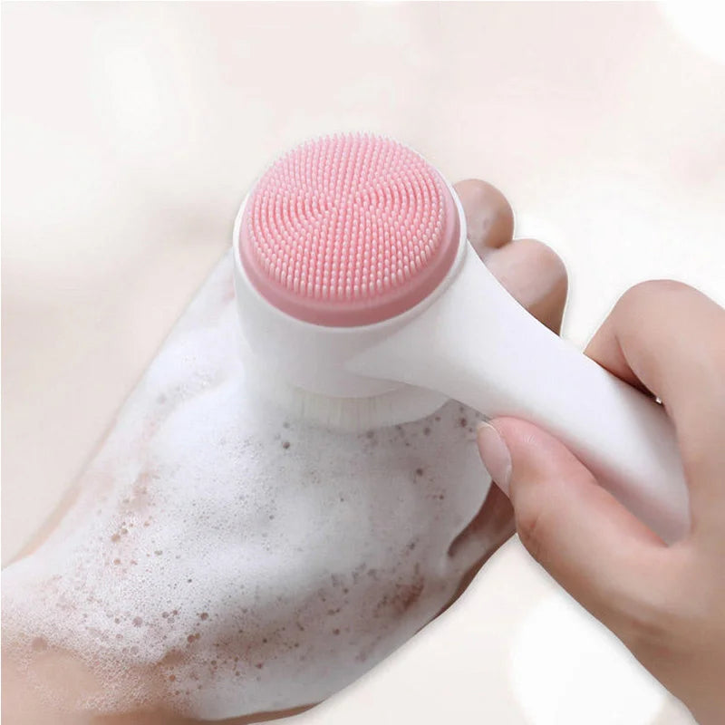 3D Double Silicone Facial Cleansing Brush Manual Massage Facial Brush Soft Bristles Exfoliator Double Sided Face Wash Brush Quick Pick Grocers