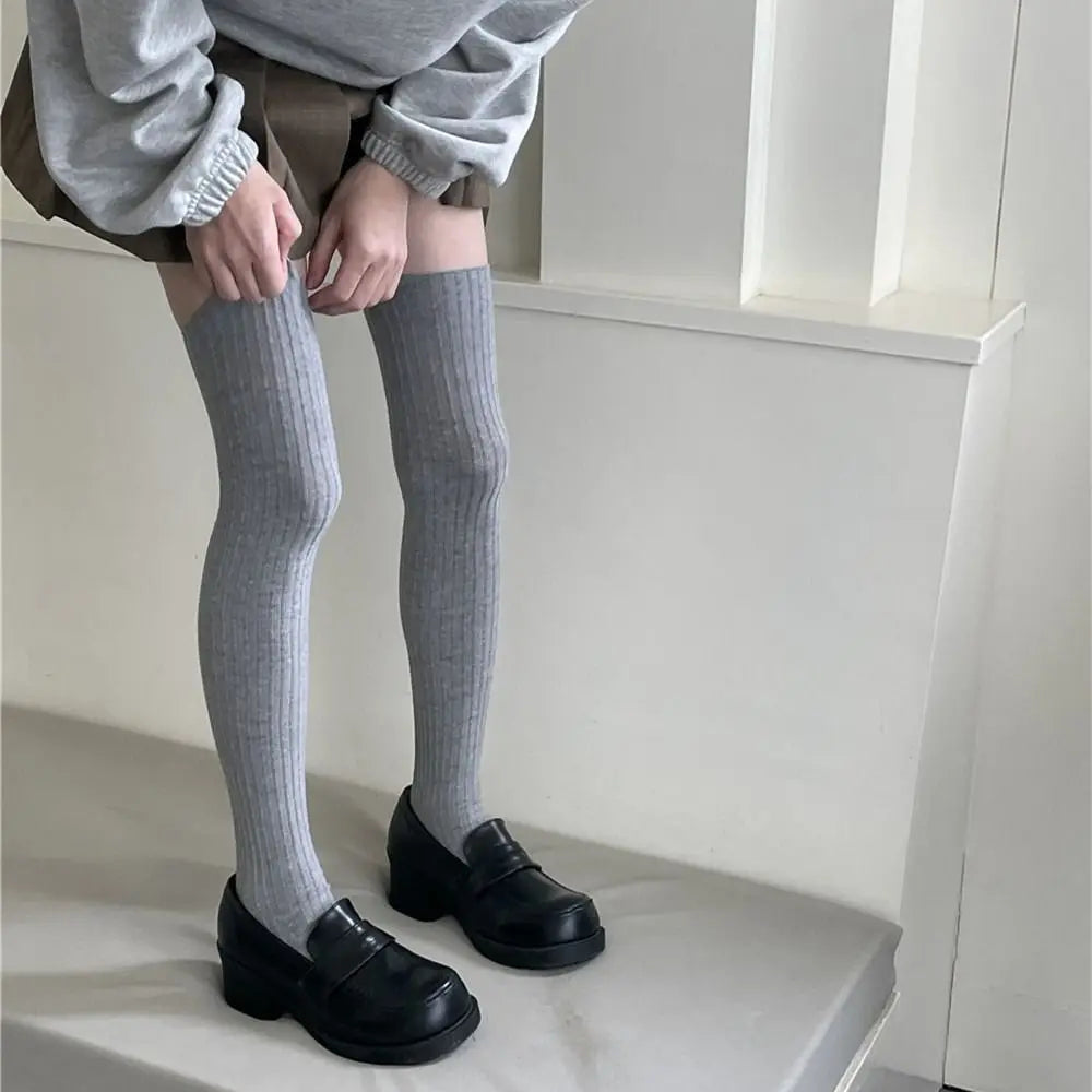 Fashion Pure Cotton Knee-high Socks Solid Color Keep Warm Long Tight Socks Boot Socks Fall Winter Quick Pick Grocers