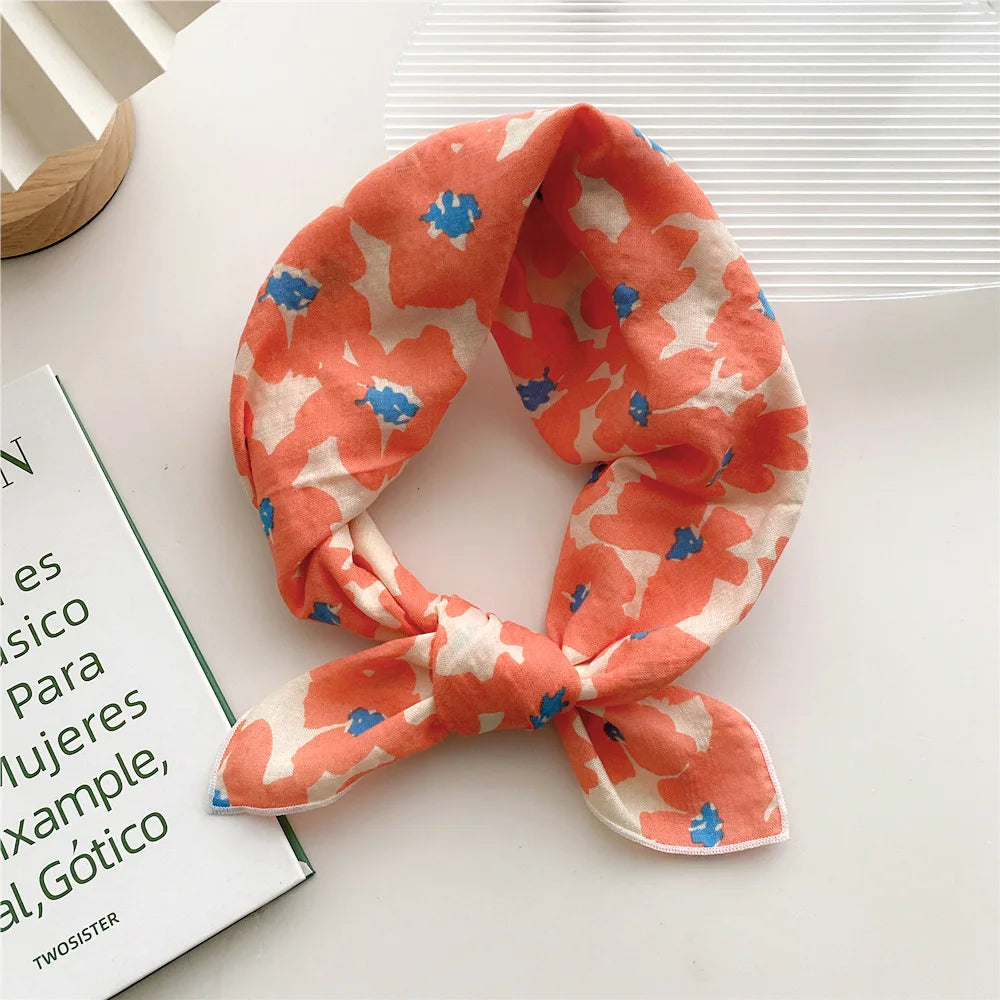 55cm Laies Headband Cotton Linen Square Scarf Women Korean College Girls Fashion Spring Autumn New Style Elegant Neck Scarves Quick Pick Grocers