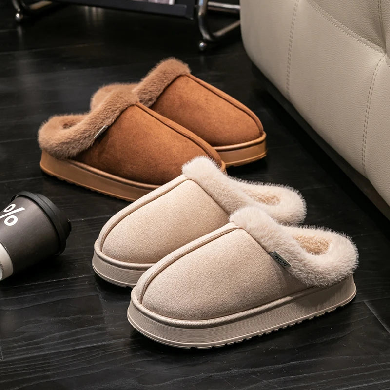 Fashion Women Fluffy Slippers for Autumn and Winter Indoor EVA Thick Sole Anti-Slip and Warm Unisex Slippers for Winter Purest Peak