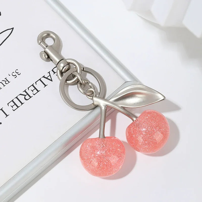 Trendy Red Cherry Pendant Keychain for Women Cute Bag Decorations Multifunctional Jewelry Car Key Accessories Charm Keyring Gift Quick Pick Grocers