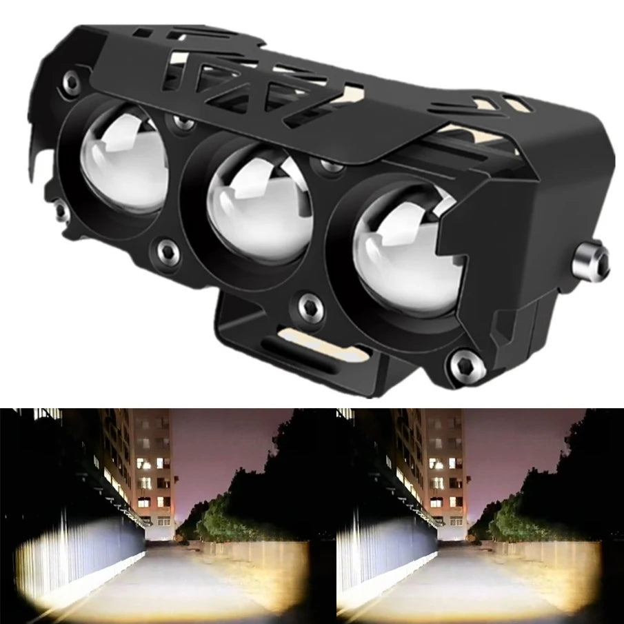 Motorcycle LED Spot Light Dual Color Hi/Low Beam Fog Lamps for Car Trucks SUV UTV 12V 24VMini Lens Headlight Driving Light