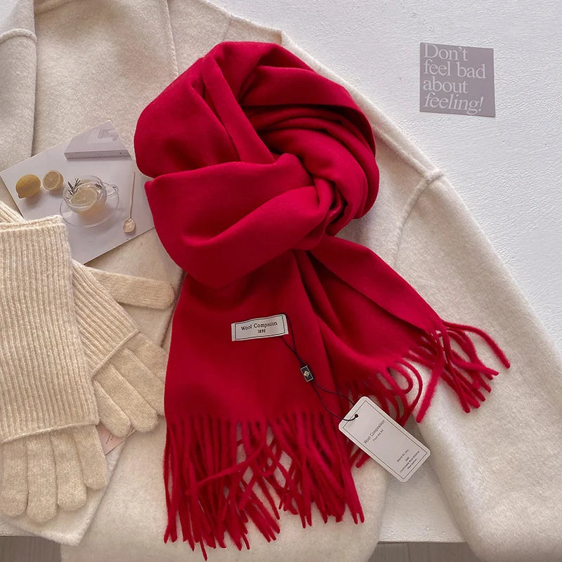 Luxury Winter Wool Scarf Women Cashmere Warm Pashmina Brand Foulard Female Shawls Wraps Thick Soft Bufanda Scarves Stole 2024 Quick Pick Grocers