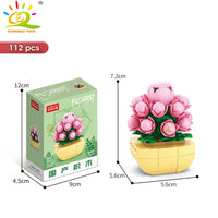 HUIQIBAO MOC Flower Succulent Potted Model Building Block DIY Eternal Bouquet Home Desk Plant Decor Brick Girl Gift Children Toy Quick Pick Grocers