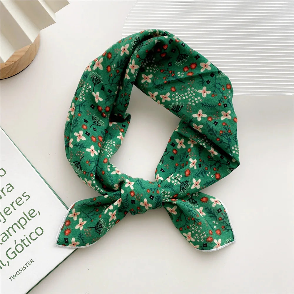 55cm Laies Headband Cotton Linen Square Scarf Women Korean College Girls Fashion Spring Autumn New Style Elegant Neck Scarves Quick Pick Grocers