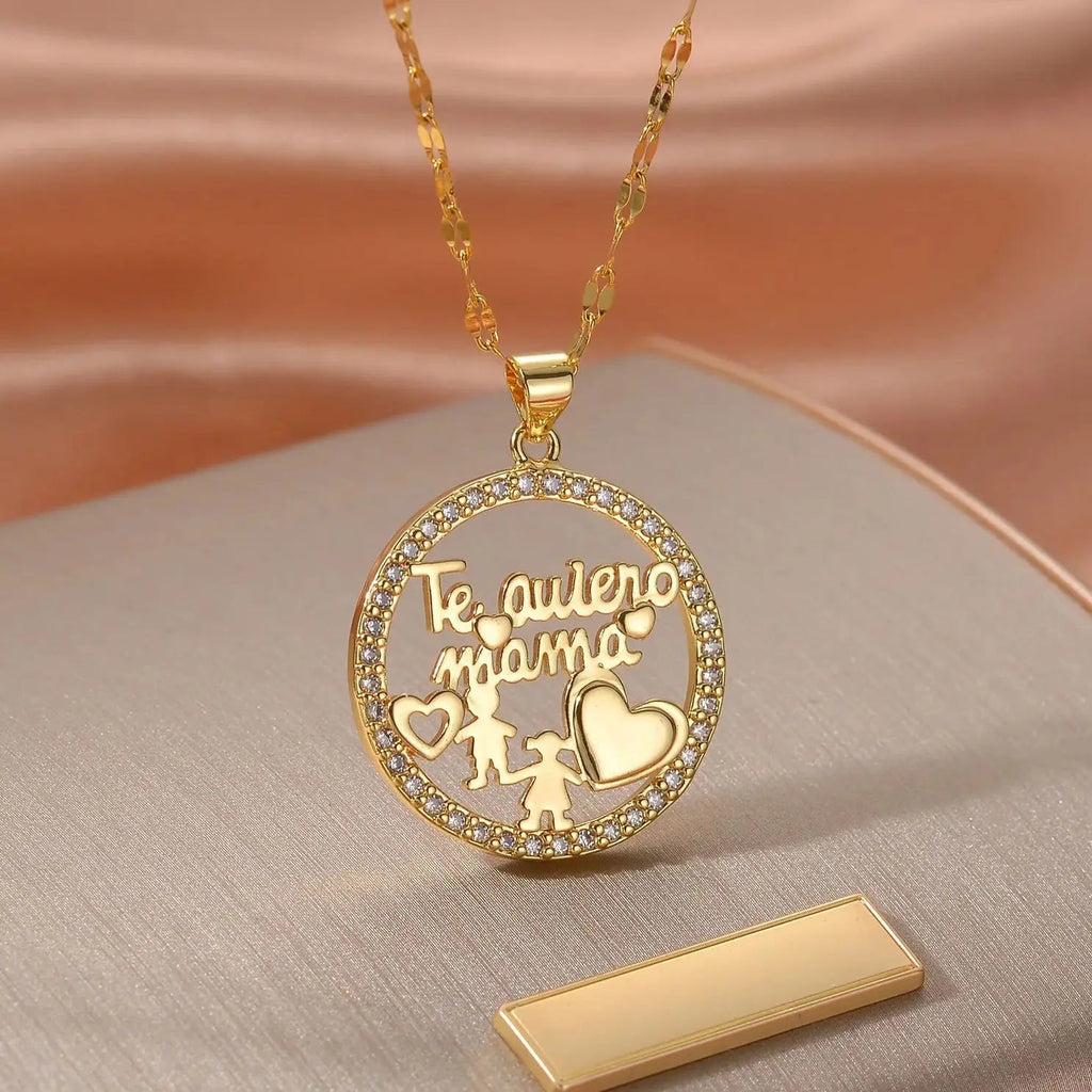 Girls Boy Children Stainless Steel Family Necklaces Mama Pendants Necklace Birthday Gifts For Women Jewelry Mother's Day Jewelry Quick Pick Grocers