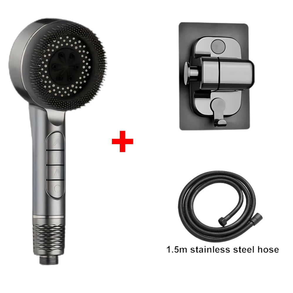 4 Modes Self-cleaning Shower Head with Silicone Brush One-Key Stop Water Massage High Pressure ABS Showerhead with Filter Quick Pick Grocers