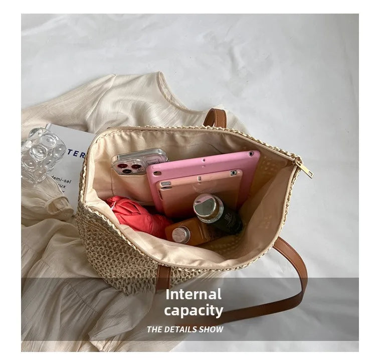 Hand-woven Women's Shoulder Handbag Bohemian 2025 Summer Fashion Straw Beach Tote Bag Travel Shopper Weaving Shopping Bags Quick Pick Grocers
